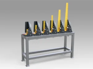 3d model of a welding jig for cantilever brackets manufacturing with the product clamped in it.