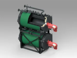Cutaway view for 3d model of industrial gas boiler.