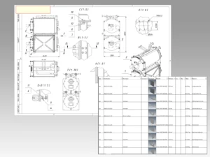 The main assembly drawing and Bill of Materials for the boiler.