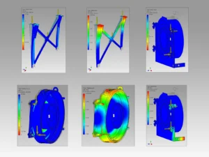 Several color contour plots showing Finite Element Analysis simulation results.
