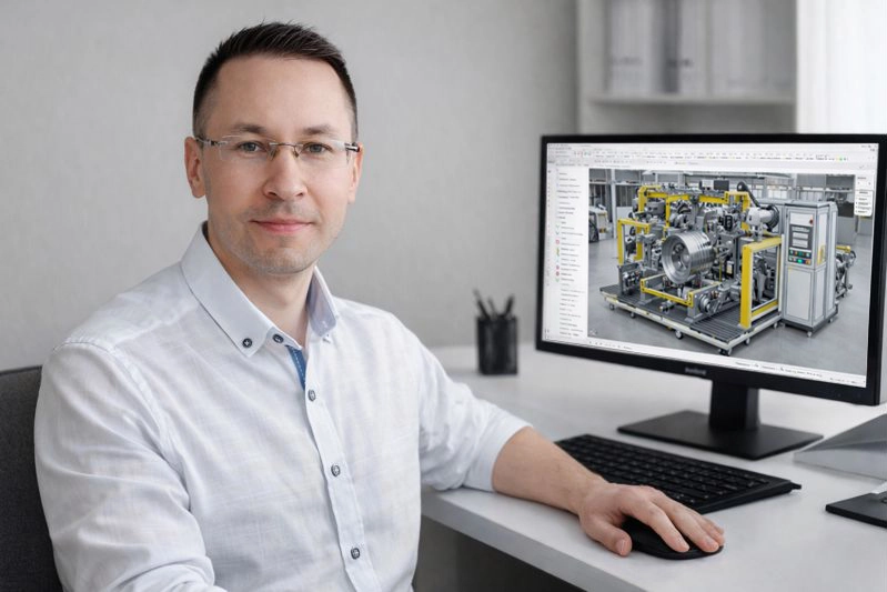 Andrey Sychev working with computer