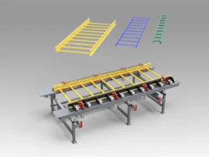 3d model of a welding jig for cable stairs manufacturing with the product clamped in it.