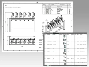 The main assembly drawing and Bill of Materials for the jig.